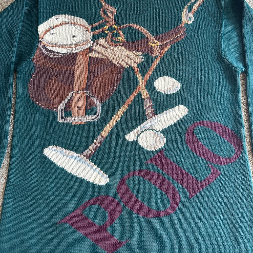 EXTREMELY RARE - 70s POLO RALPH LAUREN Equestrian Saddle/Clubs Knit Sweater - Picture 8 of 14